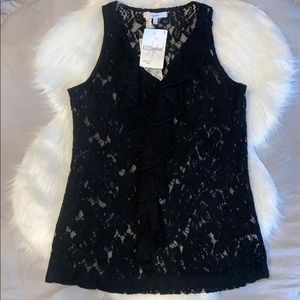 BNWT Mystree black lace ruffle front tank